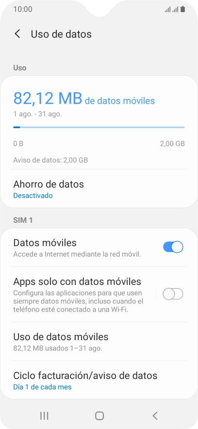 El consumo total de datos se visualiza ahora en la pantalla. El consumo total de datos se visualiza ahora en la pantalla.