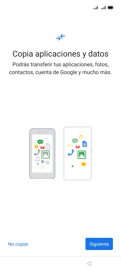 Puedes transferir el contenido de otro teléfono cuando activas tu teléfono por primera vez y cuando lo has restablecido. Cuando aparezca en la pantalla del teléfono esta imagen, ya está listo para la transmisión del contenido del otro teléfono. Puedes transferir el contenido de otro teléfono cuando activas tu teléfono por primera vez y cuando lo has restablecido. Cuando aparezca en la pantalla del teléfono esta imagen, ya está listo para la transmisión del contenido del otro teléfono.