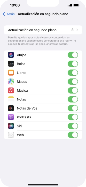 Pulsa Actualización en segundo plano. Pulsa Actualización en segundo plano.