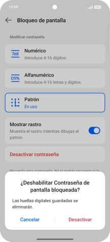 Pulsa Desactivar e introduce el código de seguridad extra que has creado anteriormente. Pulsa Desactivar e introduce el código de seguridad extra que has creado anteriormente.