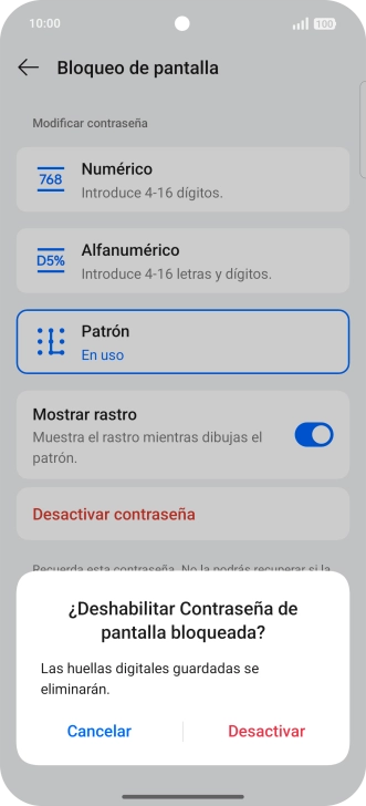 Pulsa Desactivar e introduce el código de seguridad extra que has creado anteriormente. Pulsa Desactivar e introduce el código de seguridad extra que has creado anteriormente.