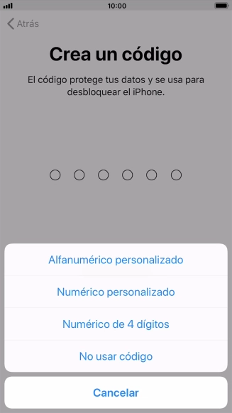 Sigue las indicaciones de la pantalla para activar el uso del código de seguridad o pulsa No usar código.