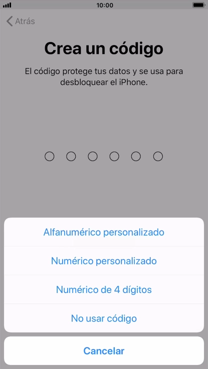 Sigue las indicaciones de la pantalla para activar el uso del código de seguridad o pulsa No usar código. Sigue las indicaciones de la pantalla para activar el uso del código de seguridad o pulsa No usar código.
