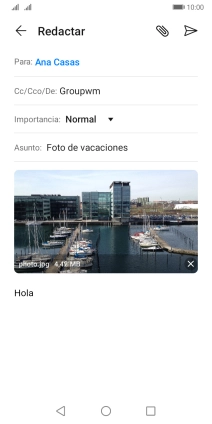 Pulsa el icono de envío cuando termines de escribir el correo electrónico. Pulsa el icono de envío cuando termines de escribir el correo electrónico.