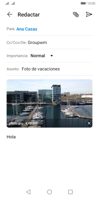 Pulsa el icono de envío cuando termines de escribir el correo electrónico. Pulsa el icono de envío cuando termines de escribir el correo electrónico.