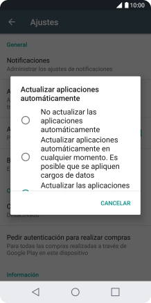 Para desactivar la actualización automática de apps, pulsa No actualizar las aplicaciones automáticamente. Para desactivar la actualización automática de apps, pulsa No actualizar las aplicaciones automáticamente.
