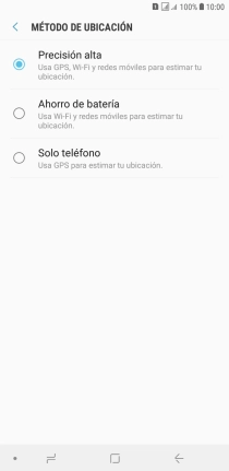 Si seleccionas Precisión alta, el teléfono podrá encontrar tu posición exacta con ayuda de los satélites GPS, la red móvil y una red wifi cercana. El GPS por satélite requiere vista libre al cielo. Si seleccionas Precisión alta, el teléfono podrá encontrar tu posición exacta con ayuda de los satélites GPS, la red móvil y una red wifi cercana. El GPS por satélite requiere vista libre al cielo.
