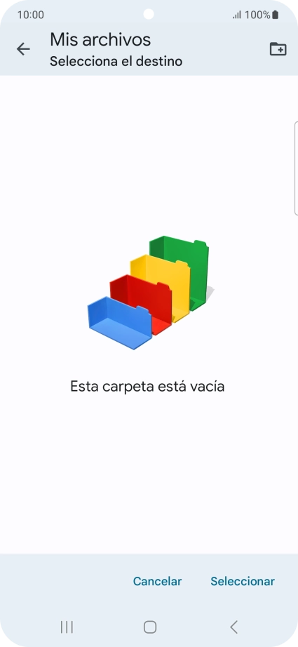 Si deseas crear una nueva carpeta, pulsa el icono de nueva carpeta y sigue las indicaciones de la pantalla para crearla. Si deseas crear una nueva carpeta, pulsa el icono de nueva carpeta y sigue las indicaciones de la pantalla para crearla.