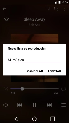 Introduce el nombre deseado de la lista de reproducción y pulsa ACEPTAR. Introduce el nombre deseado de la lista de reproducción y pulsa ACEPTAR.