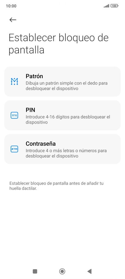 Pulsa el código de seguridad deseado. Pulsa el código de seguridad deseado.