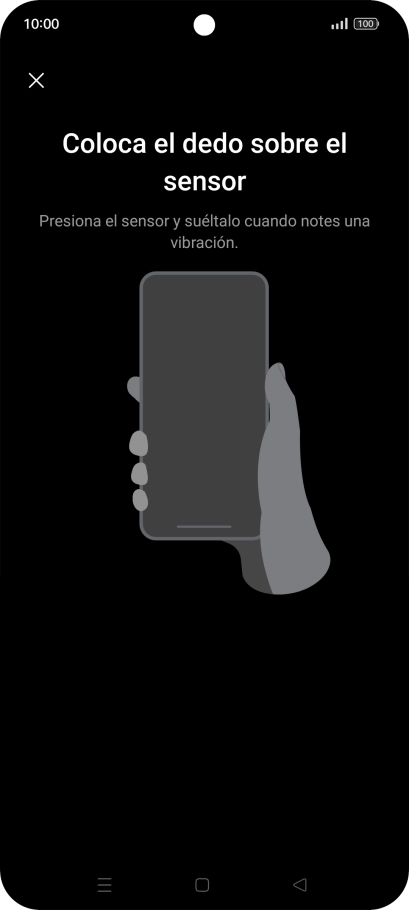 Sigue las indicaciones de la pantalla para crear una huella digital como código de seguridad. Sigue las indicaciones de la pantalla para crear una huella digital como código de seguridad.
