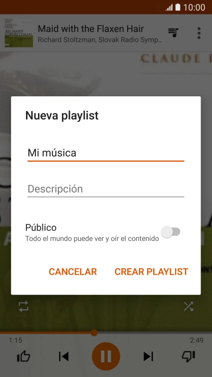 Introduce el nombre deseado de la lista de reproducción y pulsa CREAR PLAYLIST.