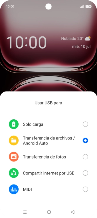Pulsa Transferencia de archivos / Android Auto. Pulsa Transferencia de archivos / Android Auto.