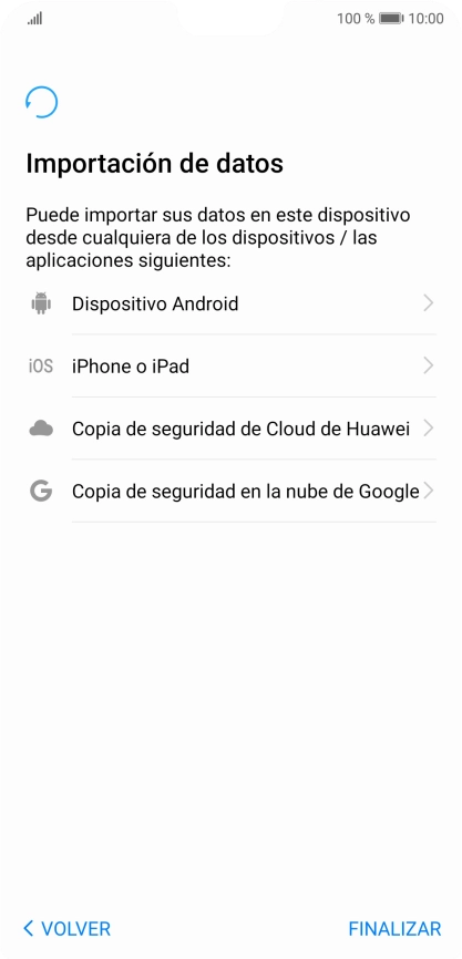 Puedes transferir el contenido de otro teléfono cuando activas tu teléfono por primera vez y cuando lo has restablecido. Cuando aparezca en la pantalla del teléfono esta imagen, ya está listo para la transmisión del contenido del otro teléfono. Puedes transferir el contenido de otro teléfono cuando activas tu teléfono por primera vez y cuando lo has restablecido. Cuando aparezca en la pantalla del teléfono esta imagen, ya está listo para la transmisión del contenido del otro teléfono.