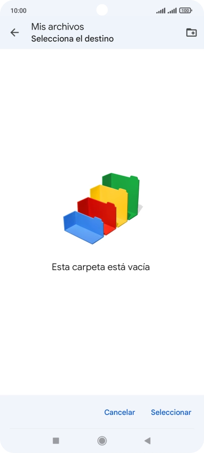 Si deseas crear una nueva carpeta, pulsa el icono de nueva carpeta y sigue las indicaciones de la pantalla para crearla. Si deseas crear una nueva carpeta, pulsa el icono de nueva carpeta y sigue las indicaciones de la pantalla para crearla.