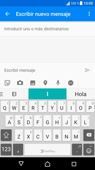 Abre una nota, un mensaje o un correo electrónico, de modo que el teclado esté visible en la pantalla y el teléfono esté listo para la entrada de texto. Abre una nota, un mensaje o un correo electrónico, de modo que el teclado esté visible en la pantalla y el teléfono esté listo para la entrada de texto.