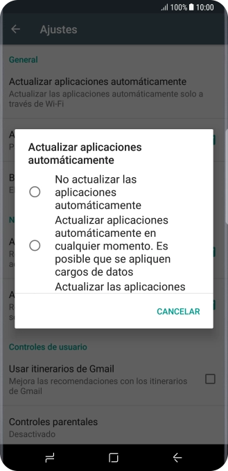 Pulsa No actualizar las aplicaciones automáticamente para desactivar la función. Pulsa No actualizar las aplicaciones automáticamente para desactivar la función.