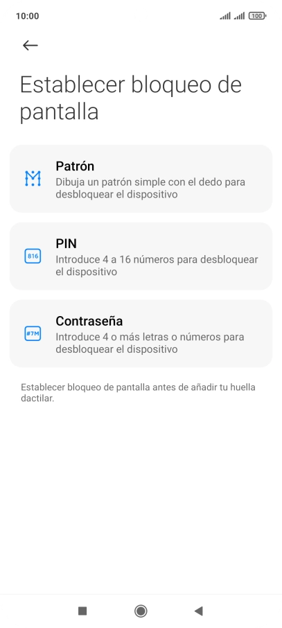 Pulsa el código de seguridad deseado. Pulsa el código de seguridad deseado.