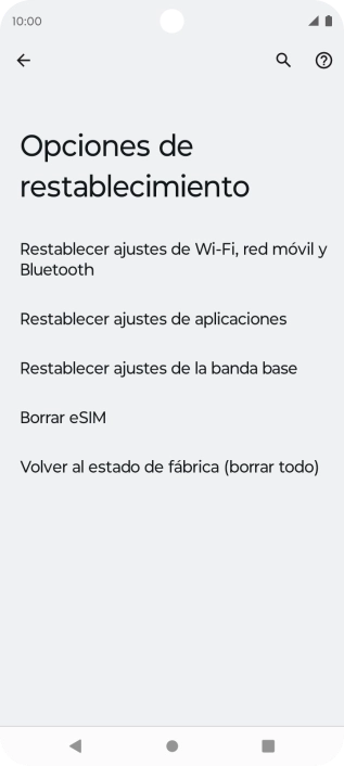 Pulsa Restablecer ajustes de Wi-Fi, red móvil y Bluetooth. Pulsa Restablecer ajustes de Wi-Fi, red móvil y Bluetooth.