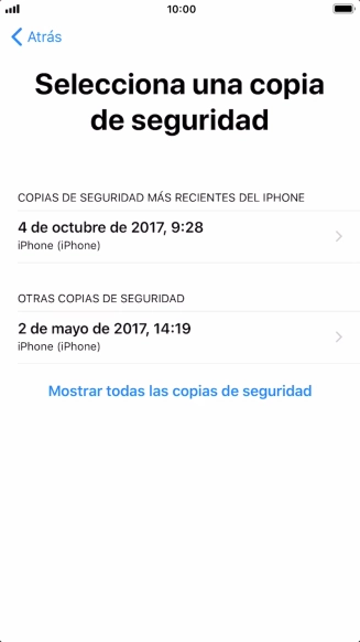 Pulsa la copia de seguridad deseada y espera mientras el teléfono restaura el contenido anterior de la copia de seguridad seleccionada. Sigue a continuación las indicaciones de la pantalla para configurar el teléfono y dejarlo listo para su utilización.