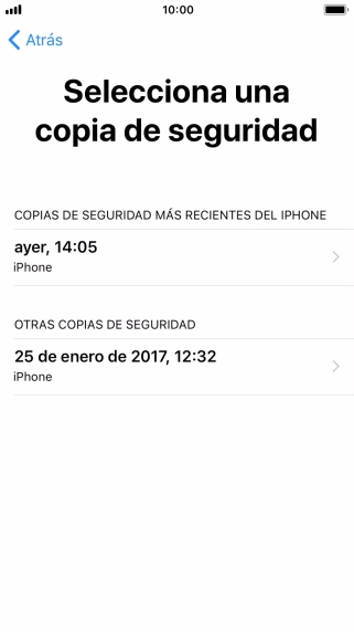Pulsa la copia de seguridad deseada y espera mientras el teléfono restaura el contenido anterior de la copia de seguridad seleccionada. Sigue a continuación las indicaciones de la pantalla para configurar el teléfono y dejarlo listo para su utilización.