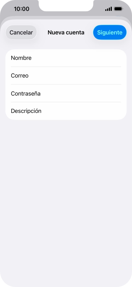 Pulsa Descripción e introduce el nombre de la cuenta de correo electrónico. Pulsa Descripción e introduce el nombre de la cuenta de correo electrónico.