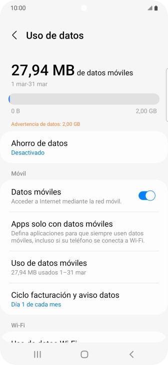 El consumo total de datos se visualiza ahora en la pantalla.