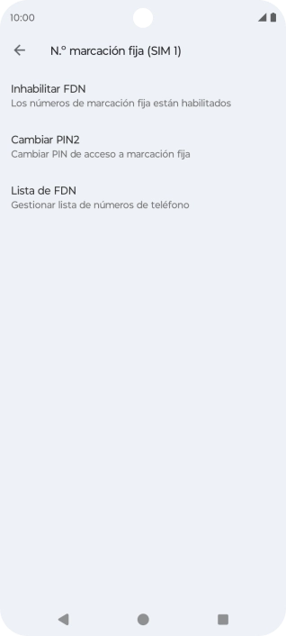 Pulsa Inhabilitar FDN para desactivar la marcación fija.