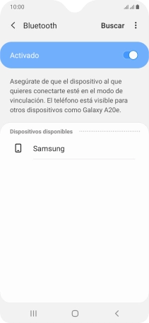 Pulsa el dispositivo Bluetooth deseado y sigue las indicaciones de la pantalla para vincular el dispositivo al teléfono. Pulsa el dispositivo Bluetooth deseado y sigue las indicaciones de la pantalla para vincular el dispositivo al teléfono.