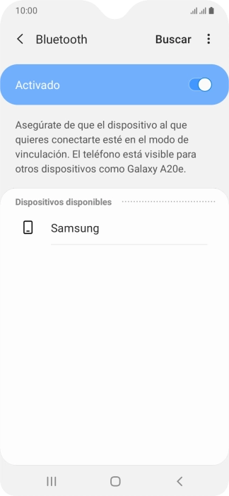 Pulsa el dispositivo Bluetooth deseado y sigue las indicaciones de la pantalla para vincular el dispositivo al teléfono. Pulsa el dispositivo Bluetooth deseado y sigue las indicaciones de la pantalla para vincular el dispositivo al teléfono.
