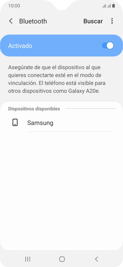 Pulsa el dispositivo Bluetooth deseado y sigue las indicaciones de la pantalla para vincular el dispositivo al teléfono. Pulsa el dispositivo Bluetooth deseado y sigue las indicaciones de la pantalla para vincular el dispositivo al teléfono.