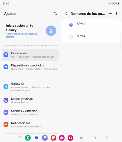 Pulsa en el campo junto a la conexión de datos para activarla. Pulsa en el campo junto a la conexión de datos para activarla.