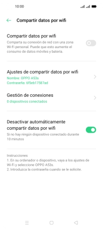 Pulsa Ajustes de compartir datos por wifi.