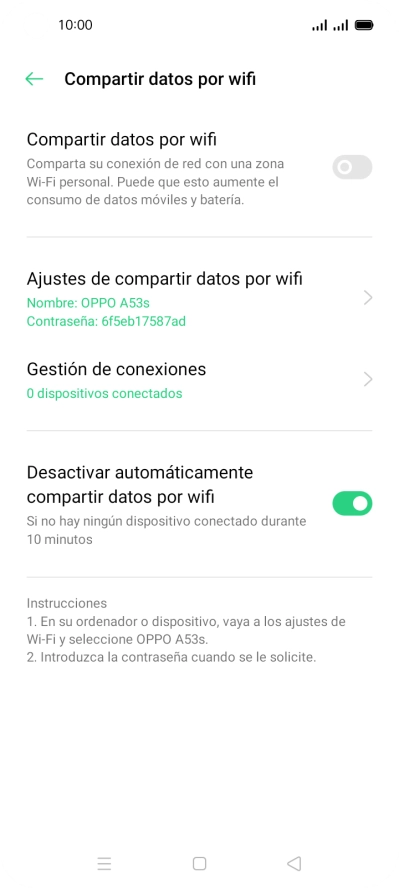 Pulsa Ajustes de compartir datos por wifi.