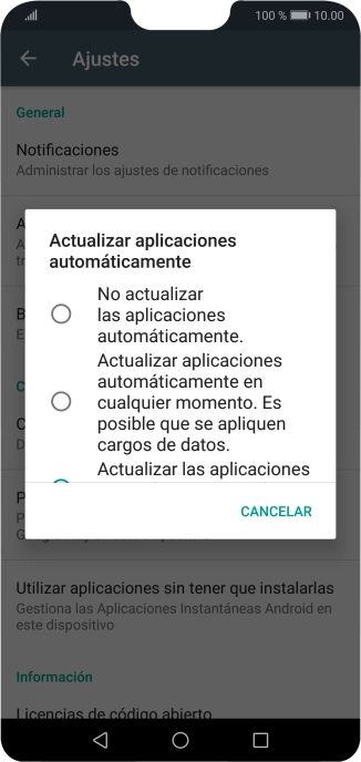 Para desactivar la actualización automática de apps, pulsa No actualizar las aplicaciones automáticamente. Para desactivar la actualización automática de apps, pulsa No actualizar las aplicaciones automáticamente.