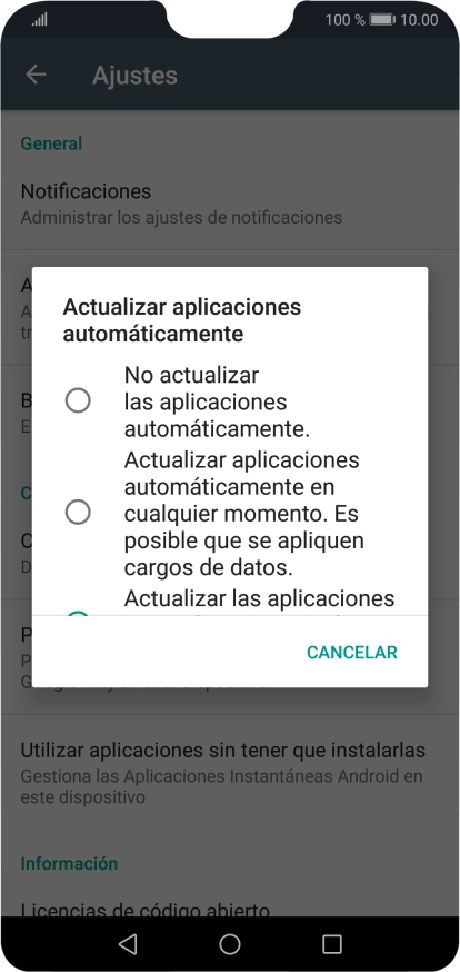 Para desactivar la actualización automática de apps, pulsa No actualizar las aplicaciones automáticamente. Para desactivar la actualización automática de apps, pulsa No actualizar las aplicaciones automáticamente.