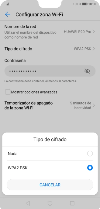 Pulsa WPA2 PSK para proteger la conexión wifi con una contraseña.