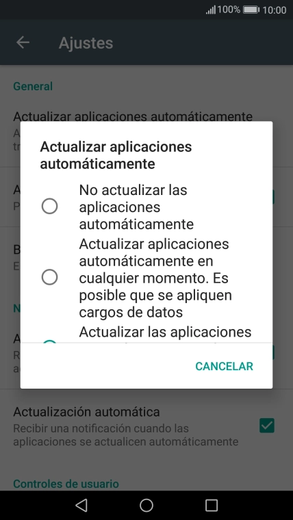 Pulsa No actualizar las aplicaciones automáticamente para desactivar la función. Pulsa No actualizar las aplicaciones automáticamente para desactivar la función.