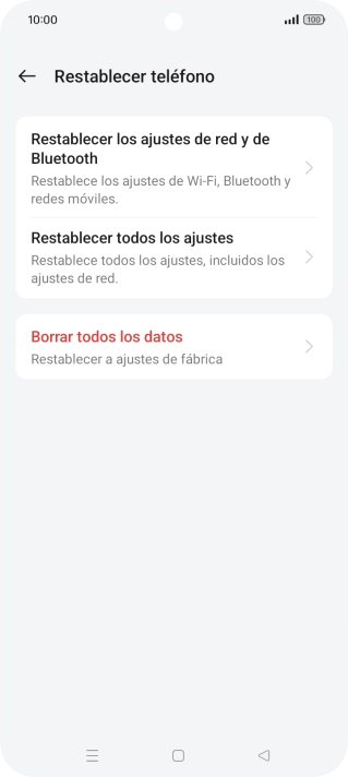 Pulsa Restablecer los ajustes de red y de Bluetooth. Pulsa Restablecer los ajustes de red y de Bluetooth.