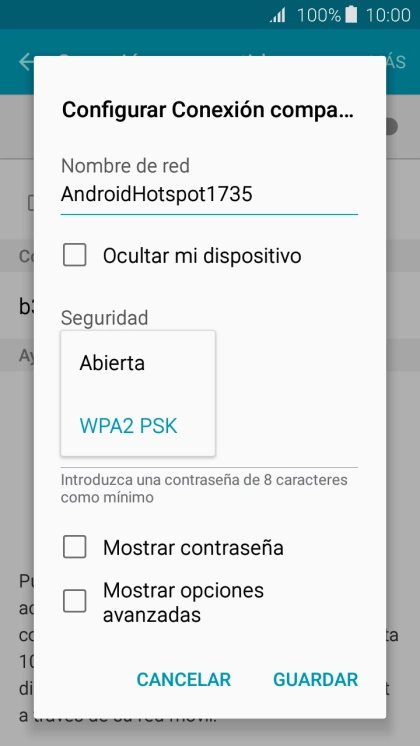 Pulsa WPA2 PSK para proteger la conexión wifi con una contraseña. Pulsa WPA2 PSK para proteger la conexión wifi con una contraseña.