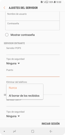 Pulsa Nunca para conservar los correos electrónicos en el servidor cuando los borras del teléfono.