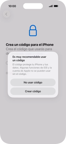 Si desactivas la función, pulsa No usar código. Si desactivas la función, pulsa No usar código.
