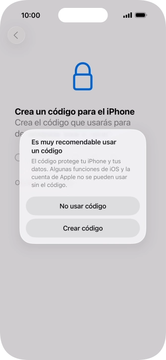 Si desactivas la función, pulsa No usar código. Si desactivas la función, pulsa No usar código.