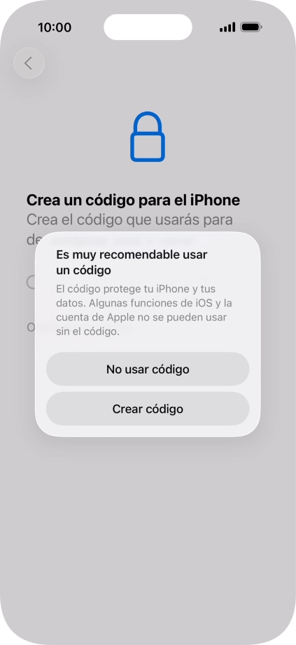 Si desactivas la función, pulsa No usar código. Si desactivas la función, pulsa No usar código.