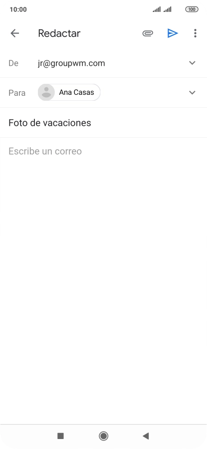 Pulsa en el campo de escritura y escribe el texto del correo electrónico. Pulsa en el campo de escritura y escribe el texto del correo electrónico.