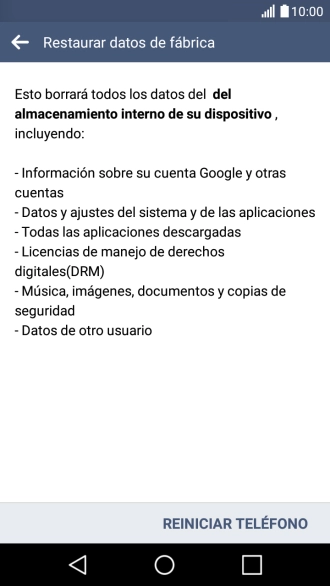 Pulsa REINICIAR TELÉFONO. Pulsa REINICIAR TELÉFONO.