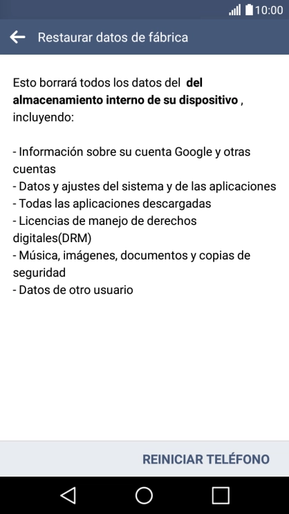 Pulsa REINICIAR TELÉFONO. Pulsa REINICIAR TELÉFONO.
