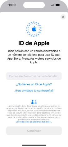 Si no tienes un ID de Apple, pulsa ¿No tienes un ID de Apple? y sigue las indicaciones de la pantalla para ver cómo crear un ID de Apple. Si no tienes un ID de Apple, pulsa ¿No tienes un ID de Apple? y sigue las indicaciones de la pantalla para ver cómo crear un ID de Apple.
