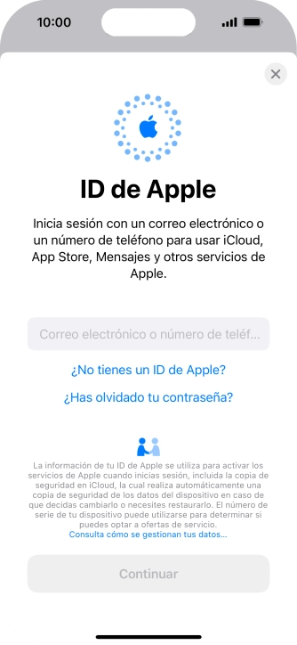Si no tienes un ID de Apple, pulsa ¿No tienes un ID de Apple? y sigue las indicaciones de la pantalla para ver cómo crear un ID de Apple. Si no tienes un ID de Apple, pulsa ¿No tienes un ID de Apple? y sigue las indicaciones de la pantalla para ver cómo crear un ID de Apple.