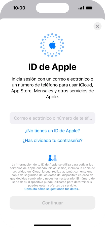 Si no tienes un ID de Apple, pulsa ¿No tienes un ID de Apple? y sigue las indicaciones de la pantalla para ver cómo crear un ID de Apple. Si no tienes un ID de Apple, pulsa ¿No tienes un ID de Apple? y sigue las indicaciones de la pantalla para ver cómo crear un ID de Apple.